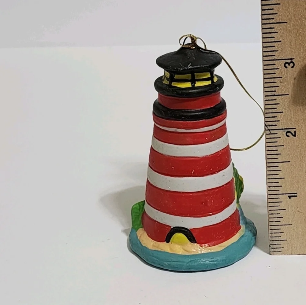 vintage hand painted ERCO signed Miniature Ceramic Lighthouse Christmas Ornament